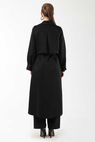 Dantel Detaylı Trençkot Siyah - 6