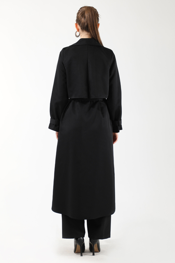 Dantel Detaylı Trençkot Siyah - 6