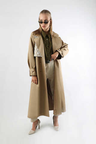 Dantel Detaylı Trençkot Taş - 2