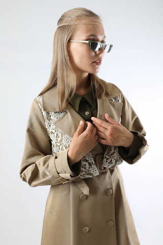 Dantel Detaylı Trençkot Taş - 8