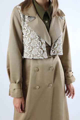 Dantel Detaylı Trençkot Taş - 4