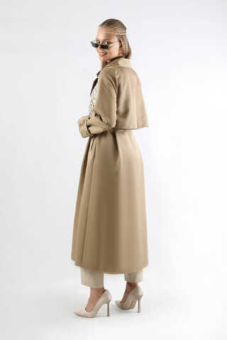 Dantel Detaylı Trençkot Taş - 10