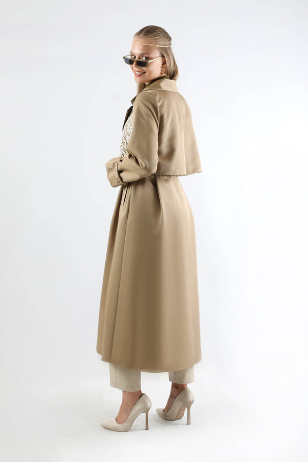 Dantel Detaylı Trençkot Taş - 10