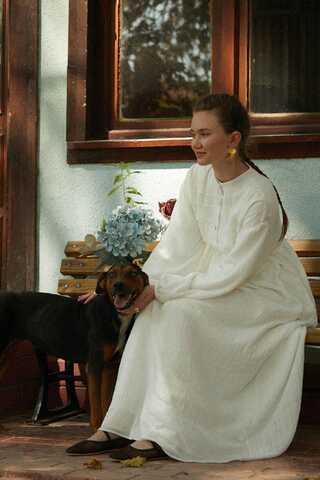 Dantel Robalı Elbise Beyaz - 13