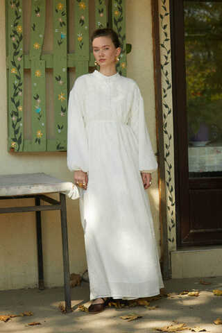 Dantel Robalı Elbise Beyaz - 14