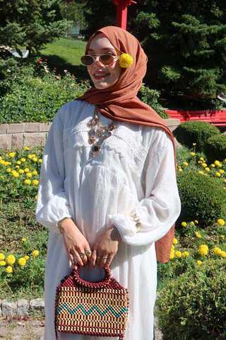 Dantel Robalı Elbise Beyaz - 2