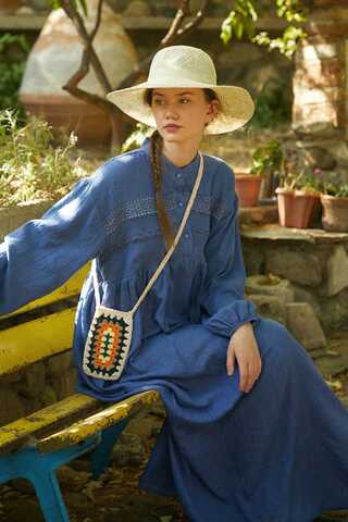 Dantel Robalı Elbise İndigo - 7