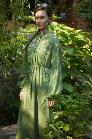 Dantel Robalı Elbise Soft Yeşil - 2