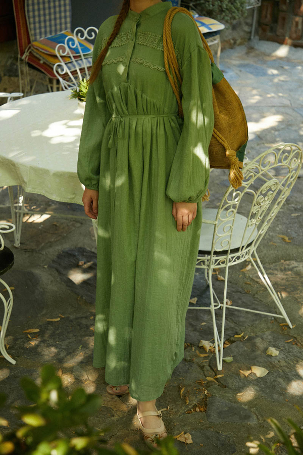 Dantel Robalı Elbise Soft Yeşil - 7