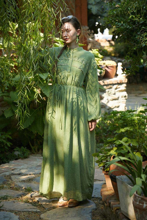 Dantel Robalı Elbise Soft Yeşil - 10