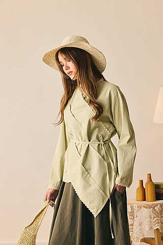 Dantelli Asimetrik Gömlek Açık Yeşil - 2