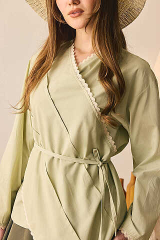 Dantelli Asimetrik Gömlek Açık Yeşil - 4