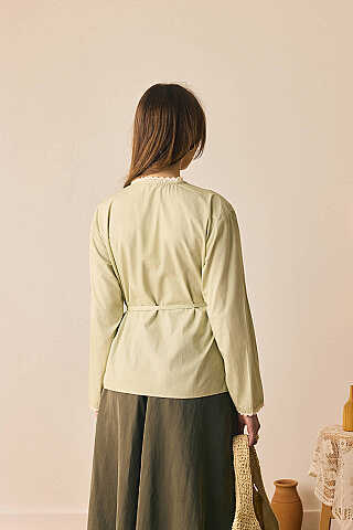 Dantelli Asimetrik Gömlek Açık Yeşil - 7