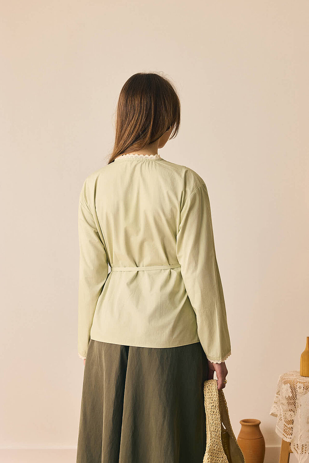 Dantelli Asimetrik Gömlek Açık Yeşil - 7