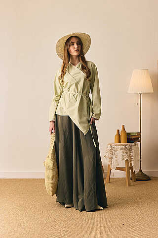 Dantelli Asimetrik Gömlek Açık Yeşil - 8