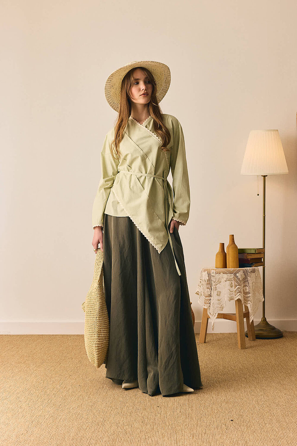 Dantelli Asimetrik Gömlek Açık Yeşil - 8