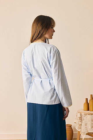 Dantelli Asimetrik Gömlek Bebe Mavisi - 8