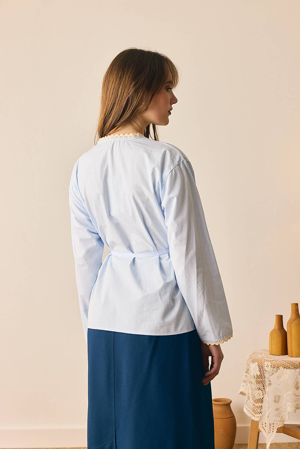 Dantelli Asimetrik Gömlek Bebe Mavisi - 8