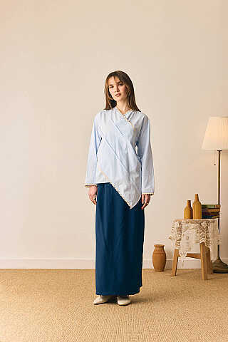 Dantelli Asimetrik Gömlek Bebe Mavisi - 2