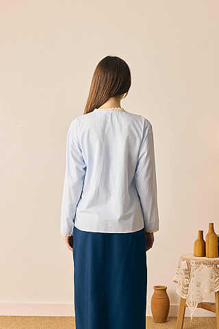 Dantelli Asimetrik Gömlek Bebe Mavisi - 7