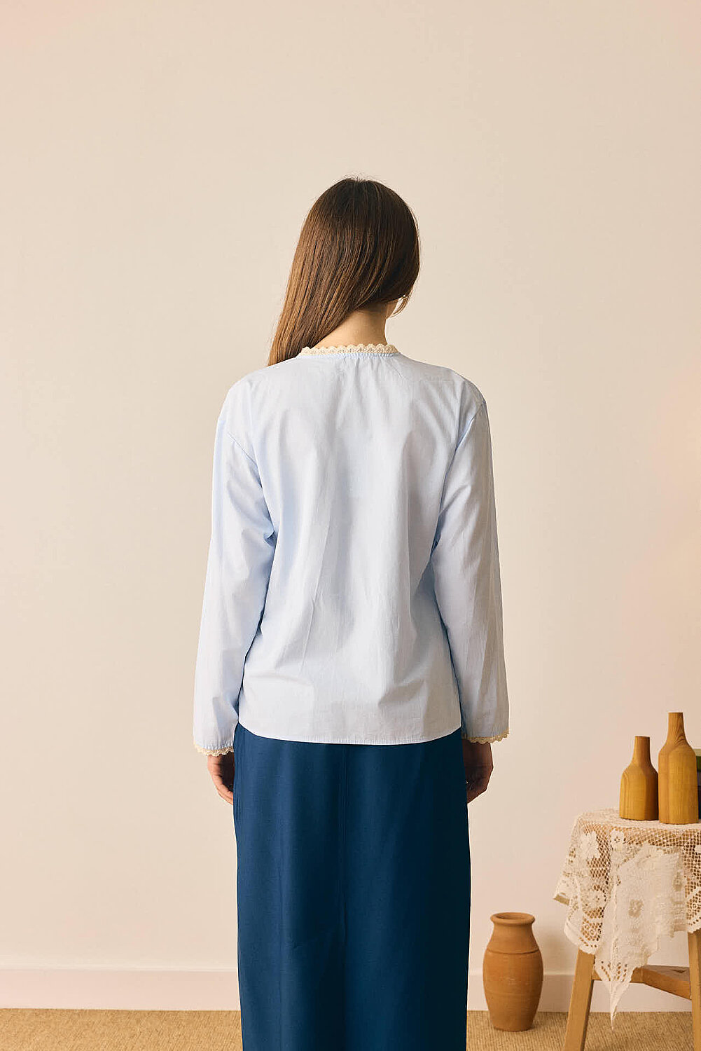 Dantelli Asimetrik Gömlek Bebe Mavisi - 7