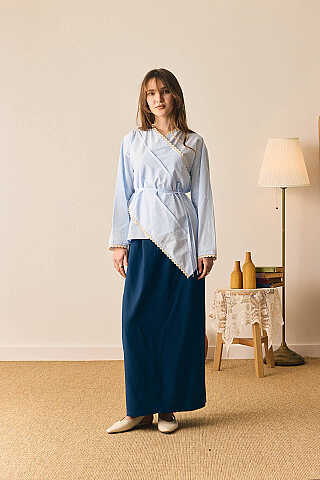 Dantelli Asimetrik Gömlek Bebe Mavisi - 4