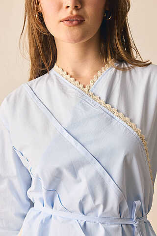 Dantelli Asimetrik Gömlek Bebe Mavisi - 5