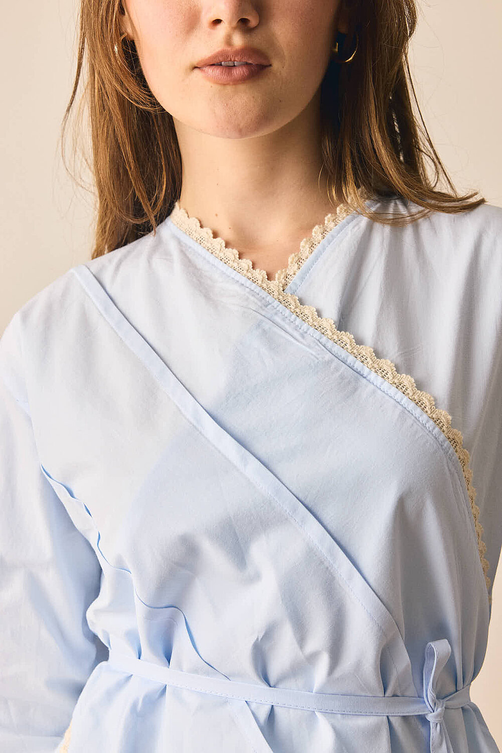 Dantelli Asimetrik Gömlek Bebe Mavisi - 5