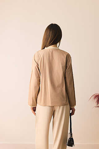 Dantelli Asimetrik Gömlek Bej - 8