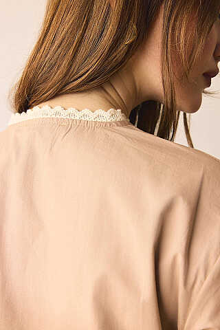 Dantelli Asimetrik Gömlek Bej - 6