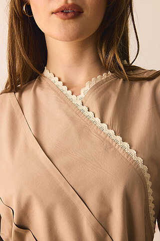 Dantelli Asimetrik Gömlek Bej - 3