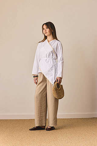 Dantelli Asimetrik Gömlek Beyaz - 1