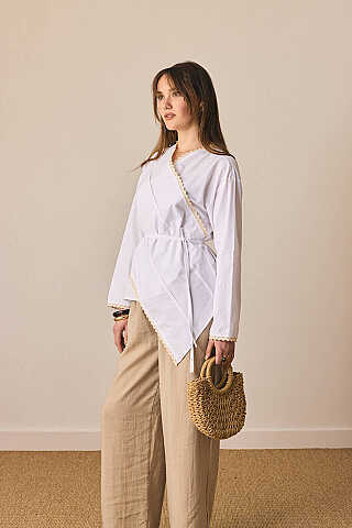 Dantelli Asimetrik Gömlek Beyaz - 3