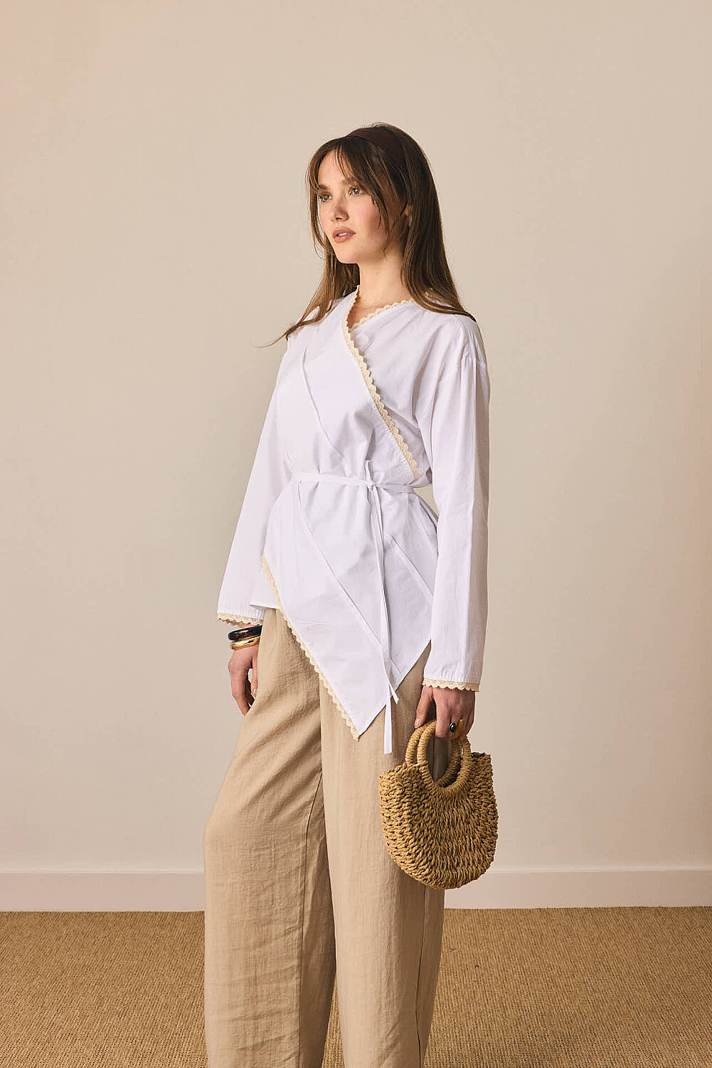 Dantelli Asimetrik Gömlek Beyaz - 3