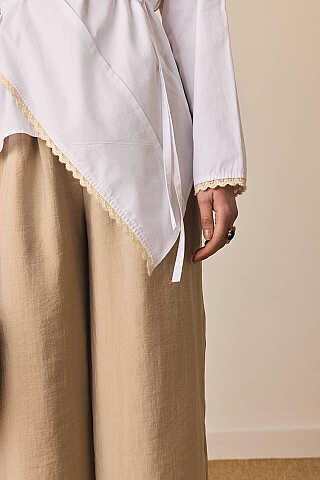 Dantelli Asimetrik Gömlek Beyaz - 4