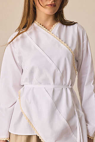 Dantelli Asimetrik Gömlek Beyaz - 2