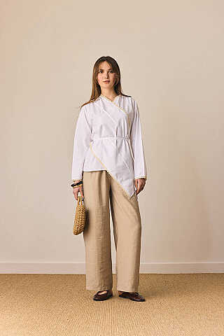 Dantelli Asimetrik Gömlek Beyaz - 5