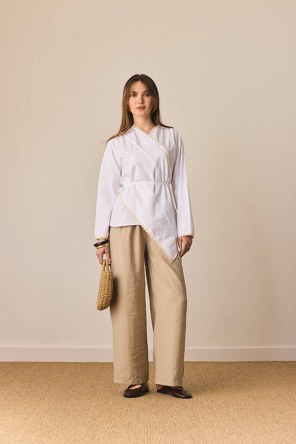 Dantelli Asimetrik Gömlek Beyaz - 5