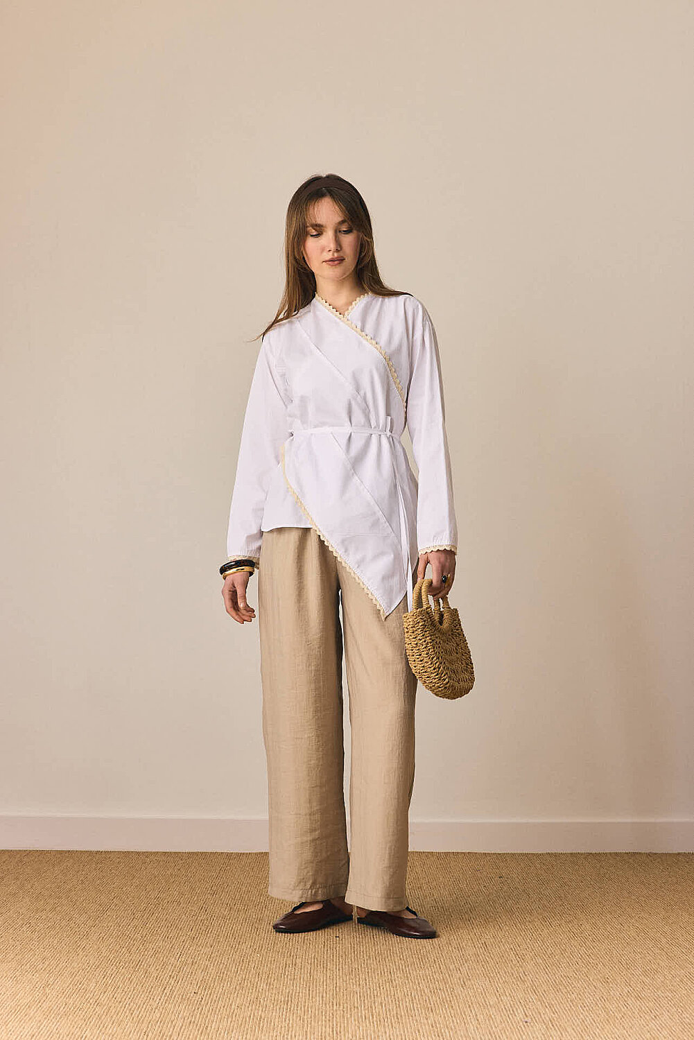 Dantelli Asimetrik Gömlek Beyaz - 7