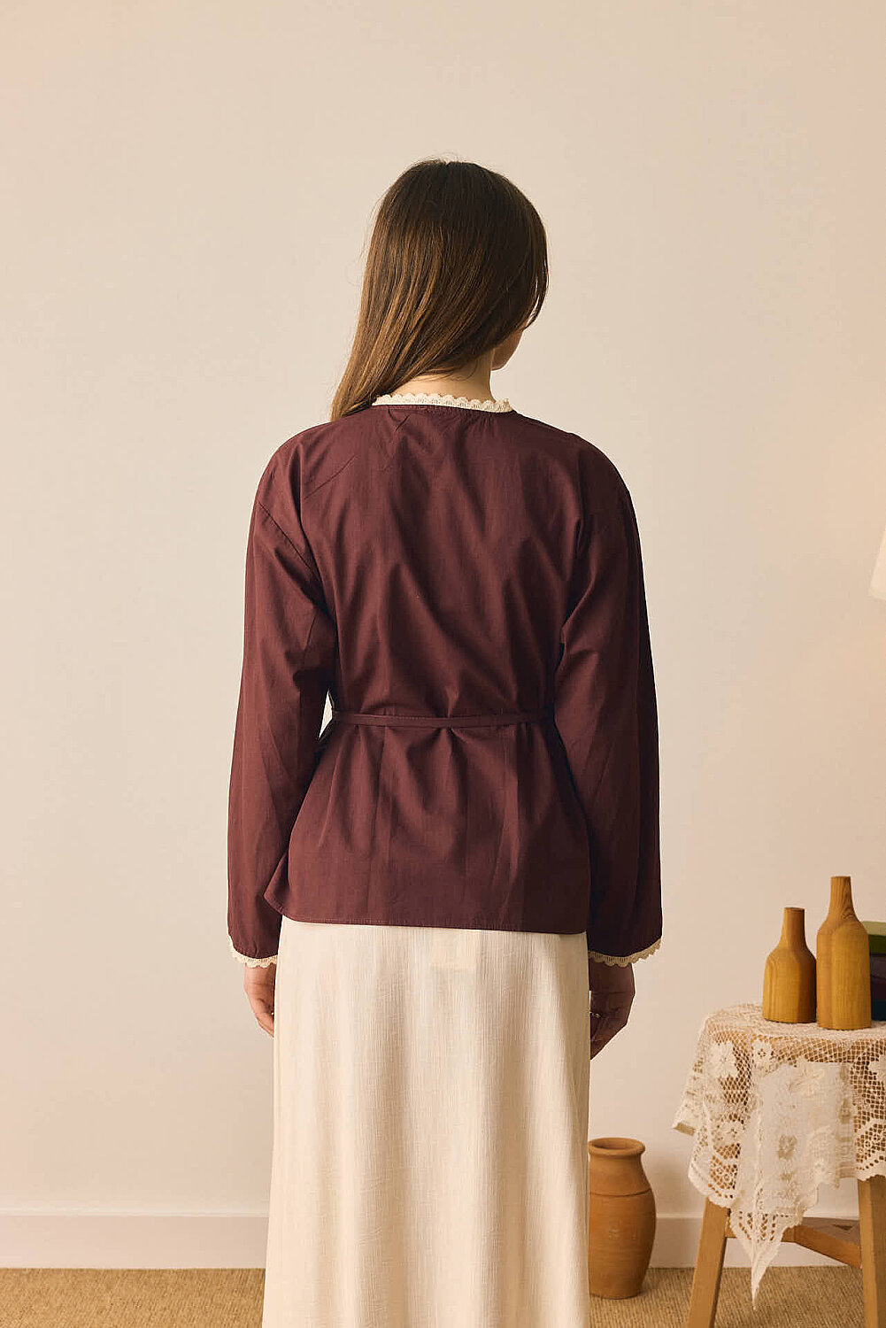 Dantelli Asimetrik Gömlek Bordo - 5