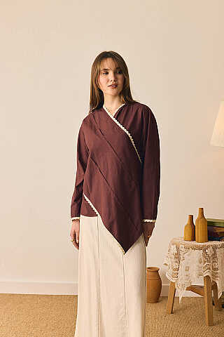 Dantelli Asimetrik Gömlek Bordo - 1