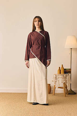 Dantelli Asimetrik Gömlek Bordo - 2