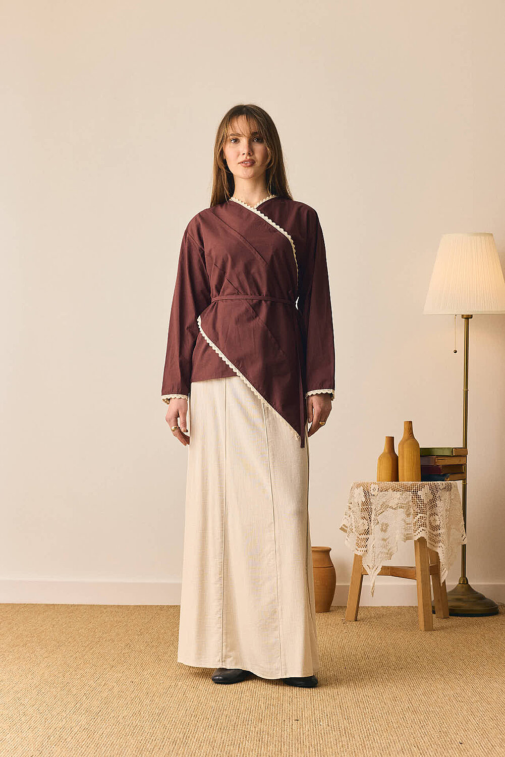 Dantelli Asimetrik Gömlek Bordo - 2