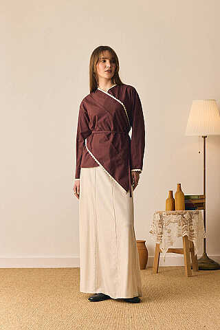 Dantelli Asimetrik Gömlek Bordo - 4