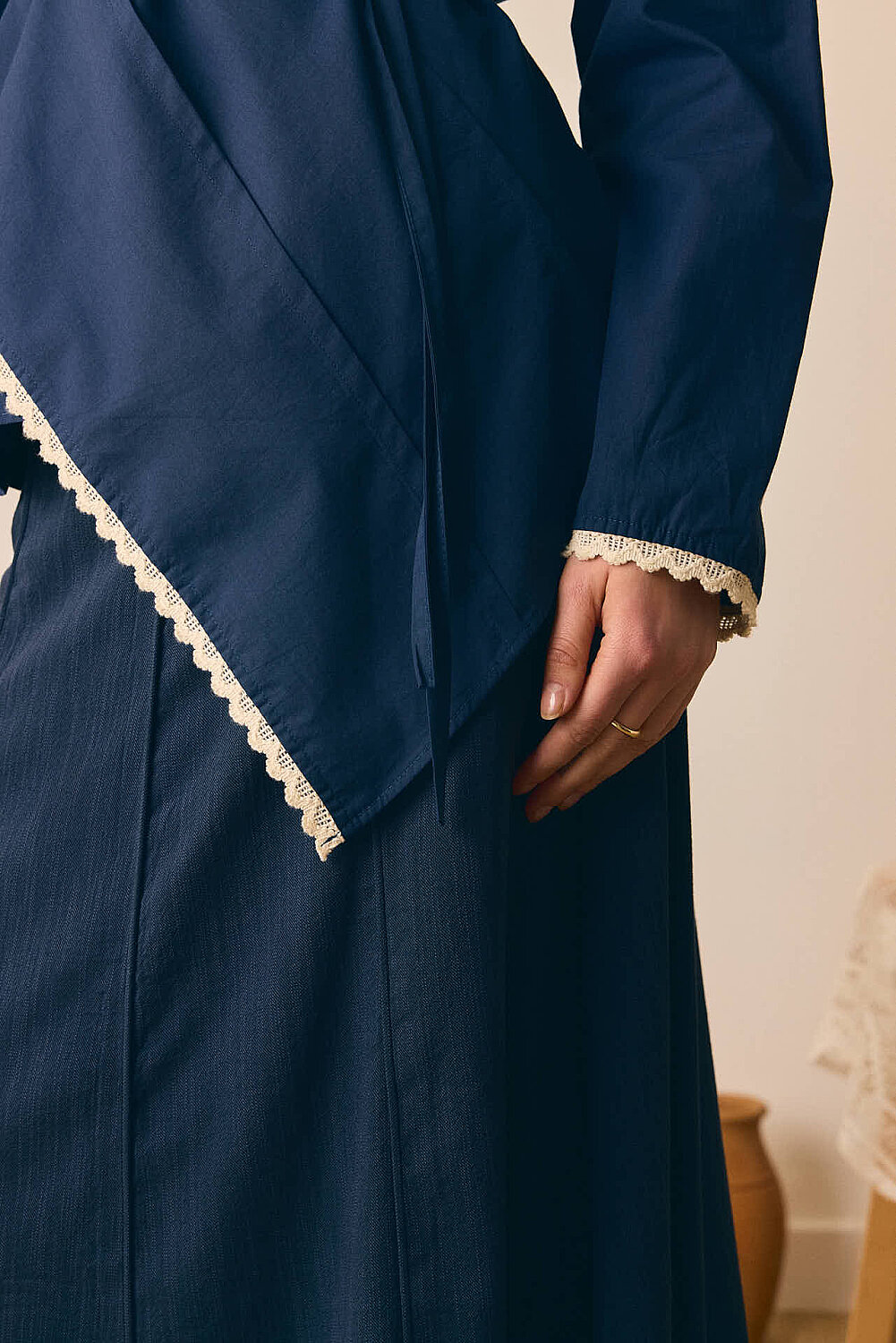 Dantelli Asimetrik Gömlek Lacivert - 2