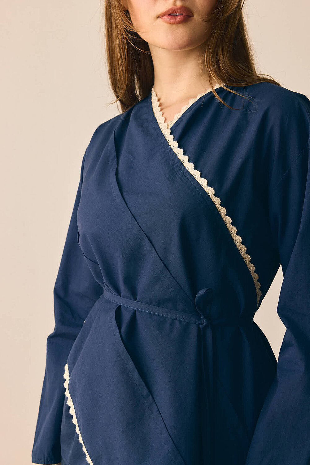 Dantelli Asimetrik Gömlek Lacivert - 3