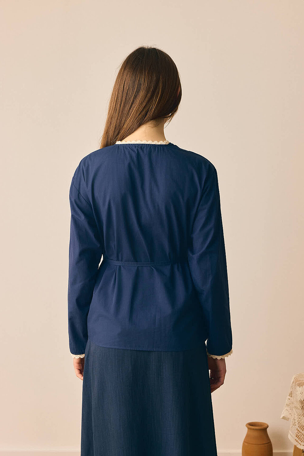 Dantelli Asimetrik Gömlek Lacivert - 7