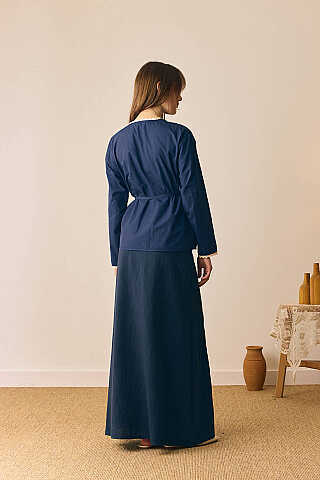 Dantelli Asimetrik Gömlek Lacivert - 5