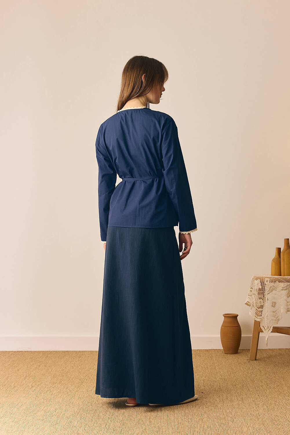 Dantelli Asimetrik Gömlek Lacivert - 5