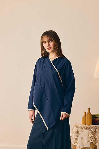 Dantelli Asimetrik Gömlek Lacivert - 4